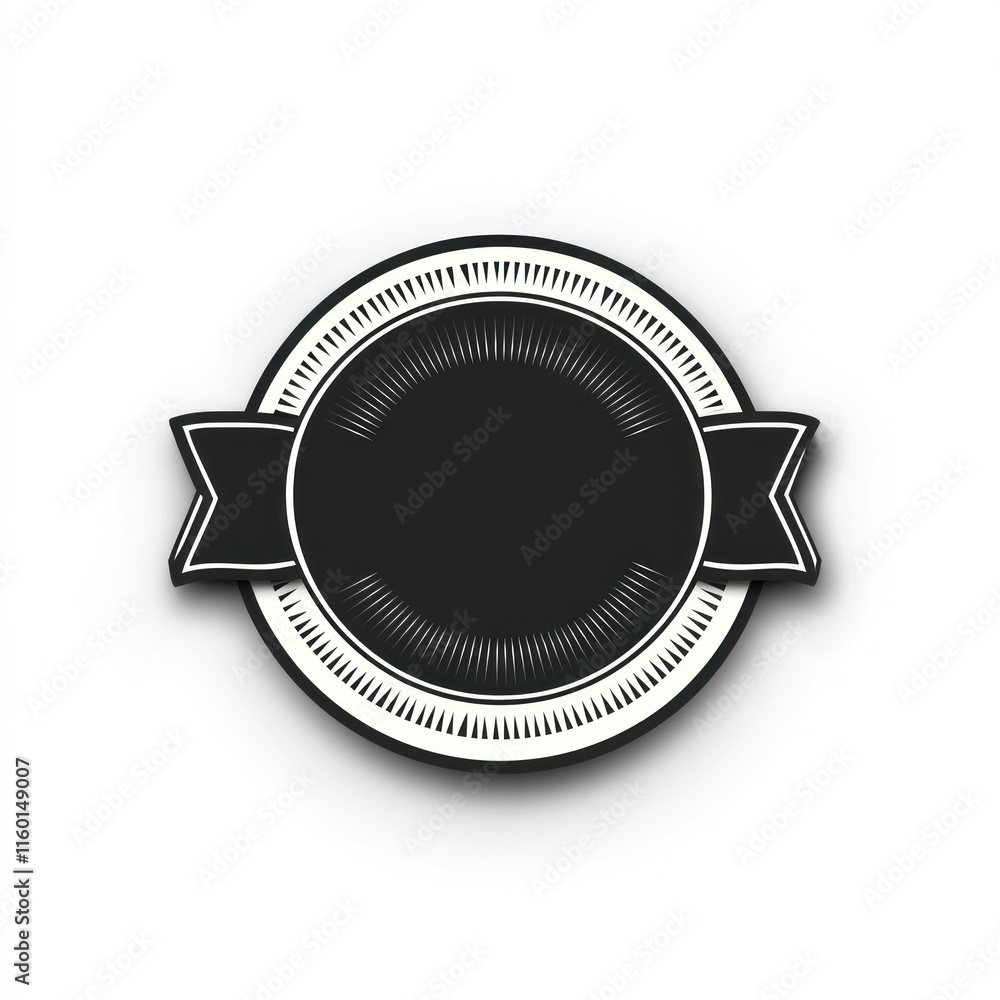 Blank black and white circular badge with ribbon. Blank black and white circular badge with ribbon.
