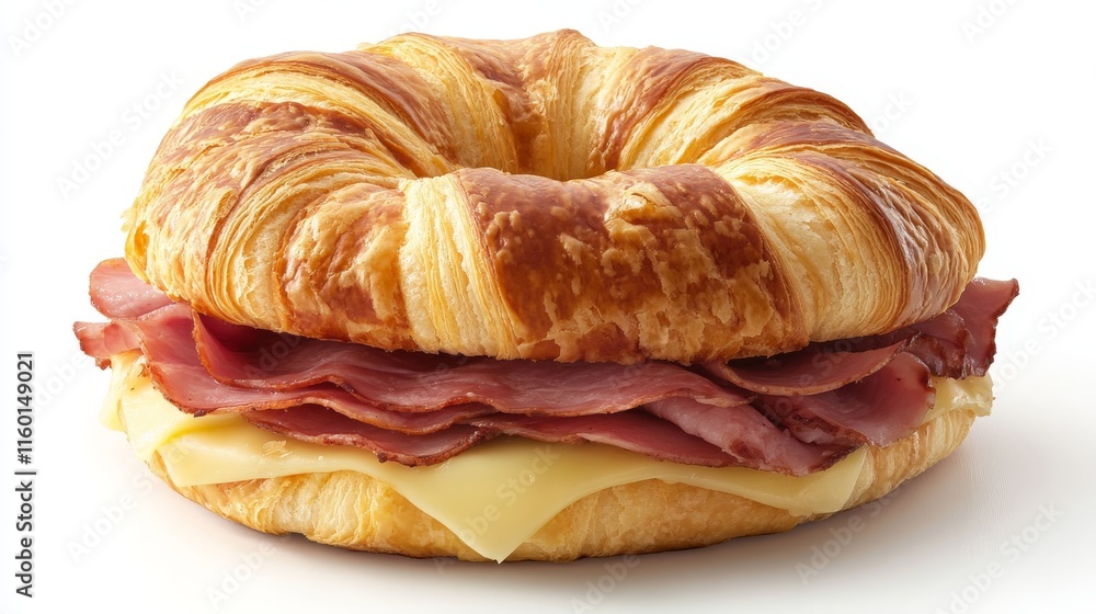 Delicious ham and cheese croissant sandwich with flaky pastry Delicious ham and cheese croissant sandwich with flaky pastry