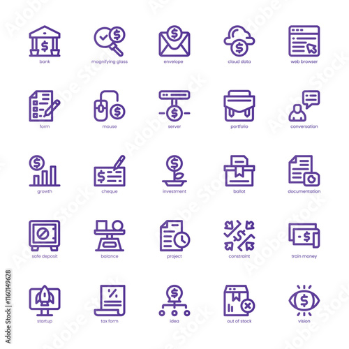 Financial Report icon pack for your website, mobile, presentation, and logo design. Financial Report icon basic line gradient design. Vector graphics illustration and editable stroke.