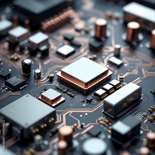 A close-up view of a circuit board showcasing intricate electronic components, highlighting technology, innovation, and the foundation of modern electronic systems.