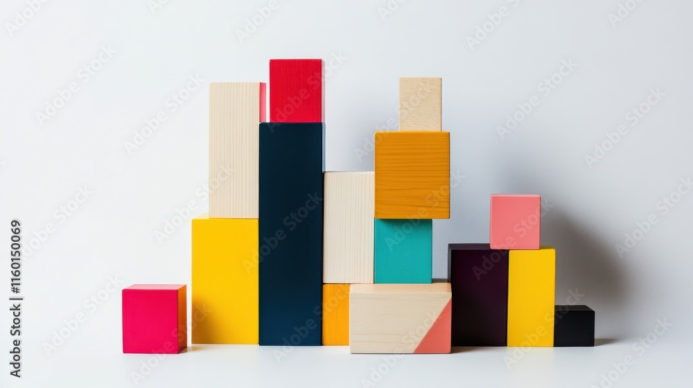 A creative building blocks arrangement in a minimalist studio, Blocks arranged in abstract patterns, Contemporary artistic style A creative building blocks arrangement in a minimalist studio, Blocks arranged in abstract patterns, Contemporary artistic style