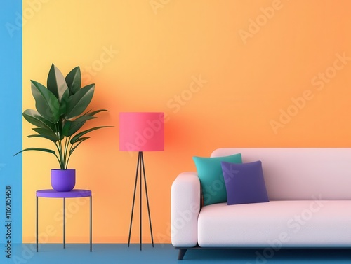 Smart apartment living room with AIcontrolled smart furniture, isometric futuristic design photo