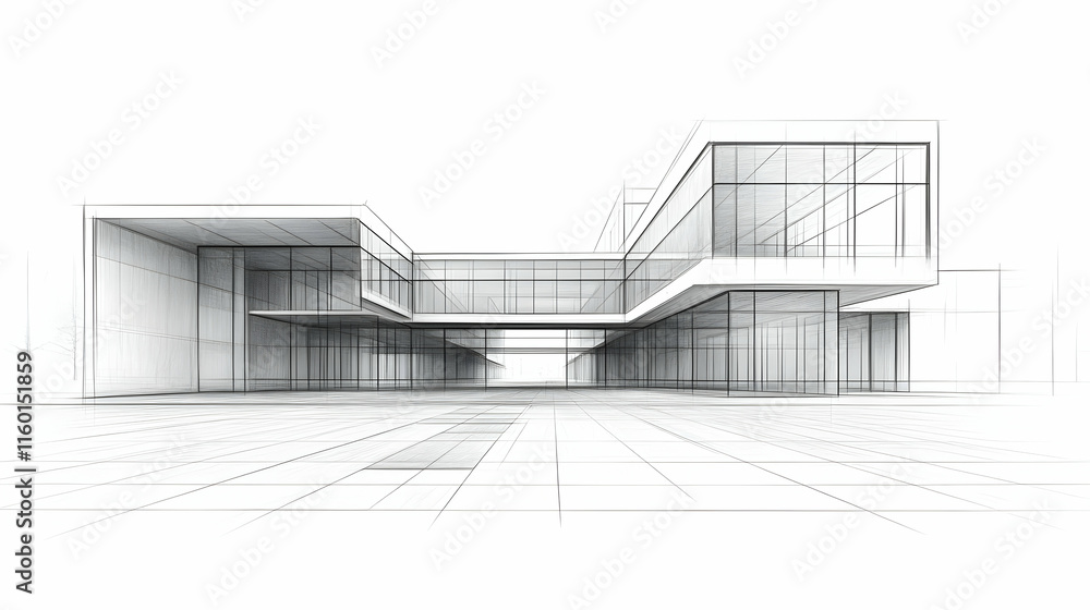 A minimalist architectural sketch showcasing a modern building design. A minimalist architectural sketch showcasing a modern building design.