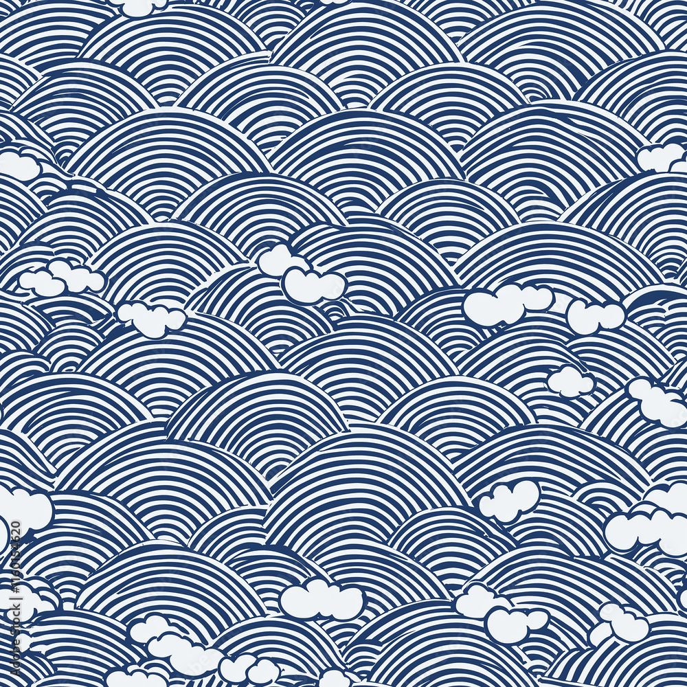 Oriental seamless pattern of waves and clouds eastern design art tranquil environment aesthetic view asian inspiration Oriental seamless pattern of waves and clouds eastern design art tranquil environment aesthetic view asian inspiration