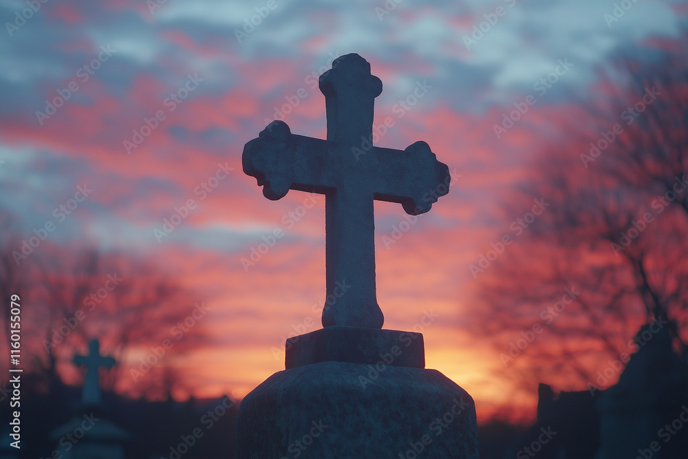 A cross is standing in front of a sunset Generative Ai. A cross is standing in front of a sunset Generative Ai.