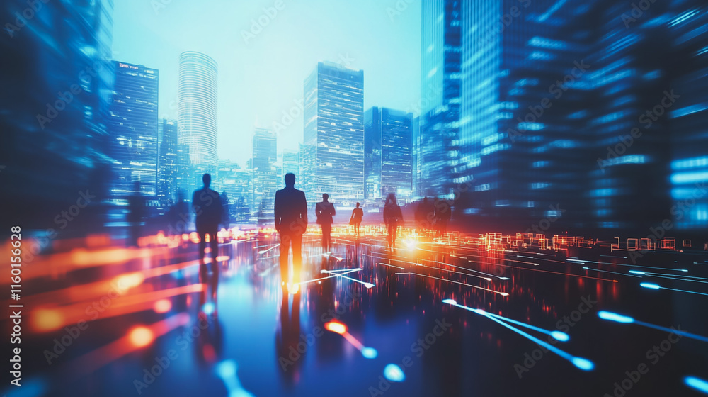 Fototapeta premium abstract professional business team people innovation connection of line from nail node to node on Smart Innovation city with connection cyber security network reciprocity , networking concept