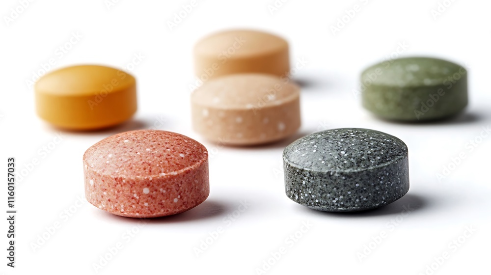 Health store showcase close-up of vitamins and supplements Health store showcase close-up of vitamins and supplements