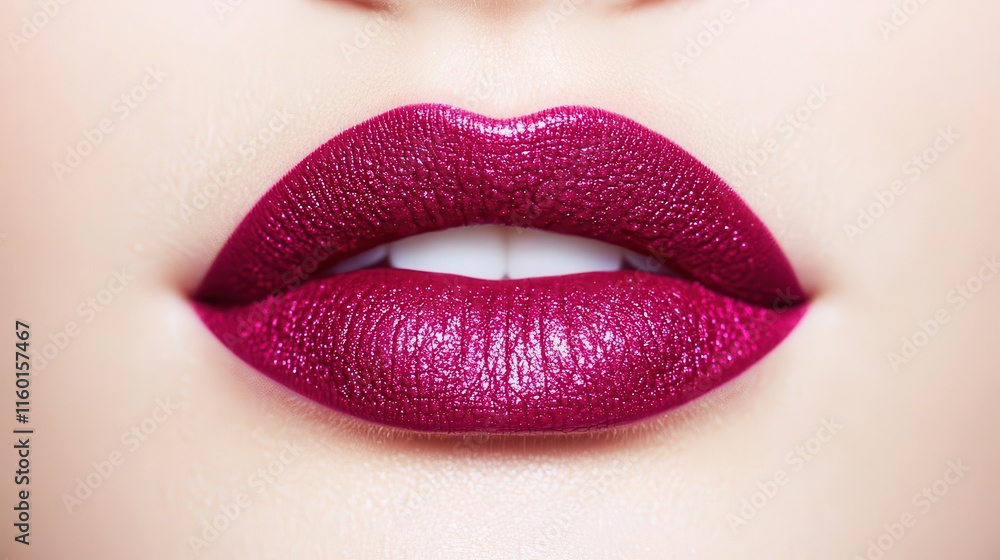 Lips outlined with a berrytoned liner and filled with a matching satin lipstick for an elegant pop of color Lips outlined with a berrytoned liner and filled with a matching satin lipstick for an elegant pop of color