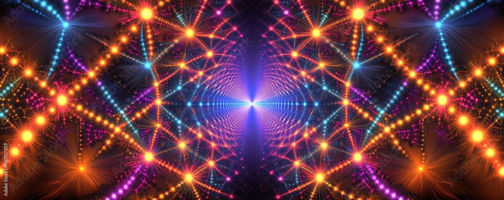 Fototapeta premium A vibrant digital artwork featuring colorful lights and geometric patterns.