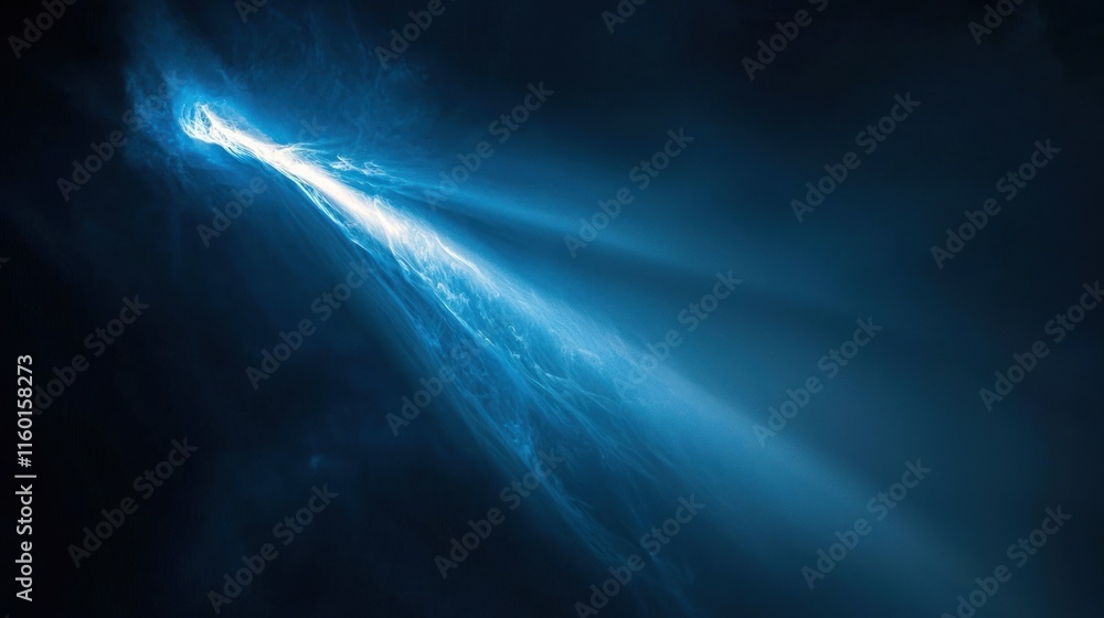 Fototapeta premium Bright blue light beam piercing dark clouds.