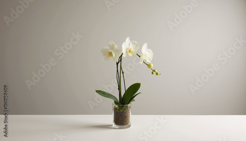 Wallpaper Mural Minimalist white orchid arrangement in a glass vase on a neutral background Torontodigital.ca