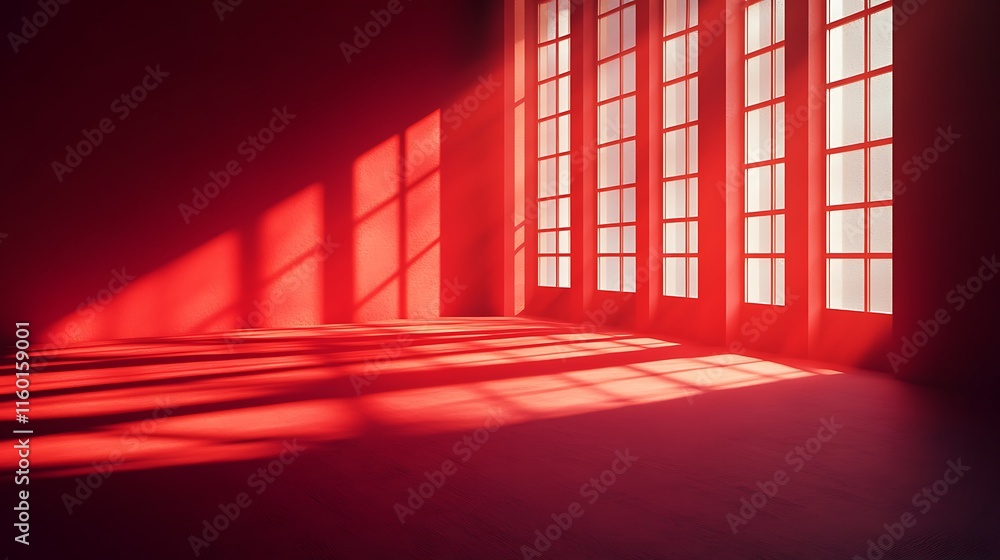 Obraz premium Illuminated red shadows in modern architecture indoor space