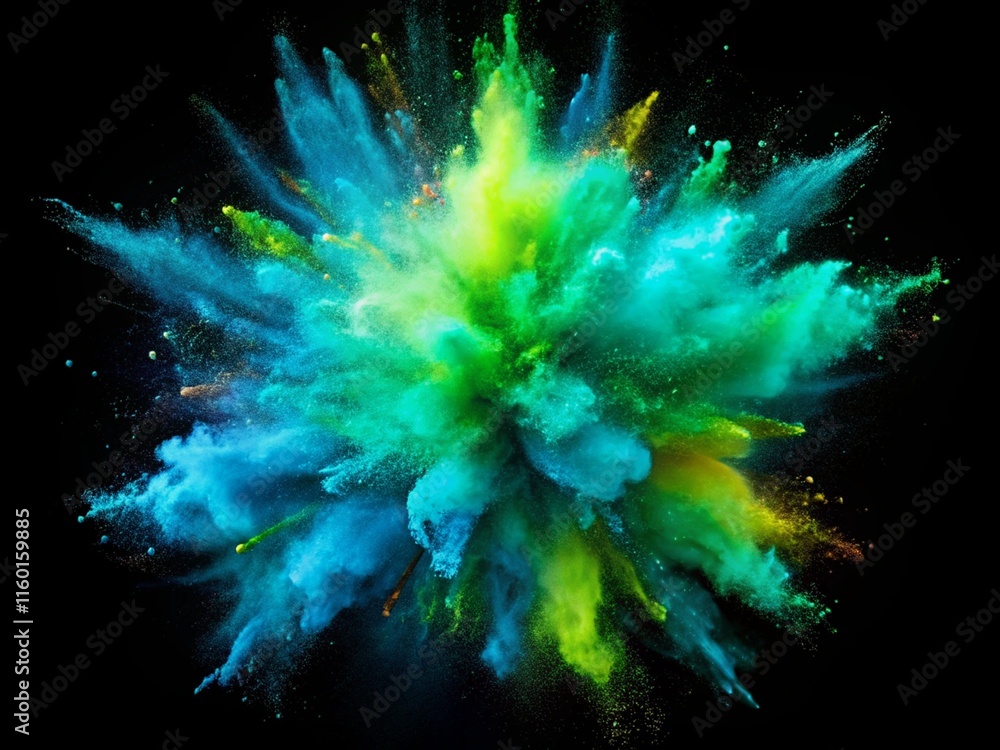 Fototapeta premium Neon Green And Blue Color Powder Pulver Explosions Isolated On Background