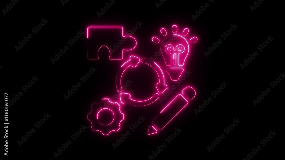 Glowing Neon Kaizen Icon Animation on Black Background, HD Motion Graphic Video Representing Continuous Improvement Concept Glowing Neon Kaizen Icon Animation on Black Background, HD Motion Graphic Video Representing Continuous Improvement Concept