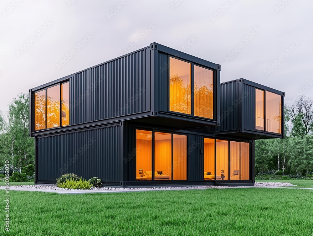 Obraz premium A modern container residence featuring large open spaces for future installations
