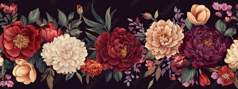 custom made wallpaper toronto digitalElegant floral patterns with peonies, roses, and orchids for Valentine's Day. AI generated image