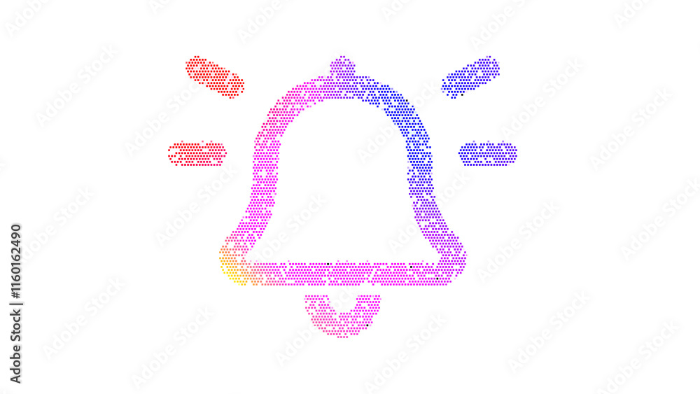 Obraz premium Icon bell on is made up of LED square shapes. There are bright diodes and there are black dead diodes