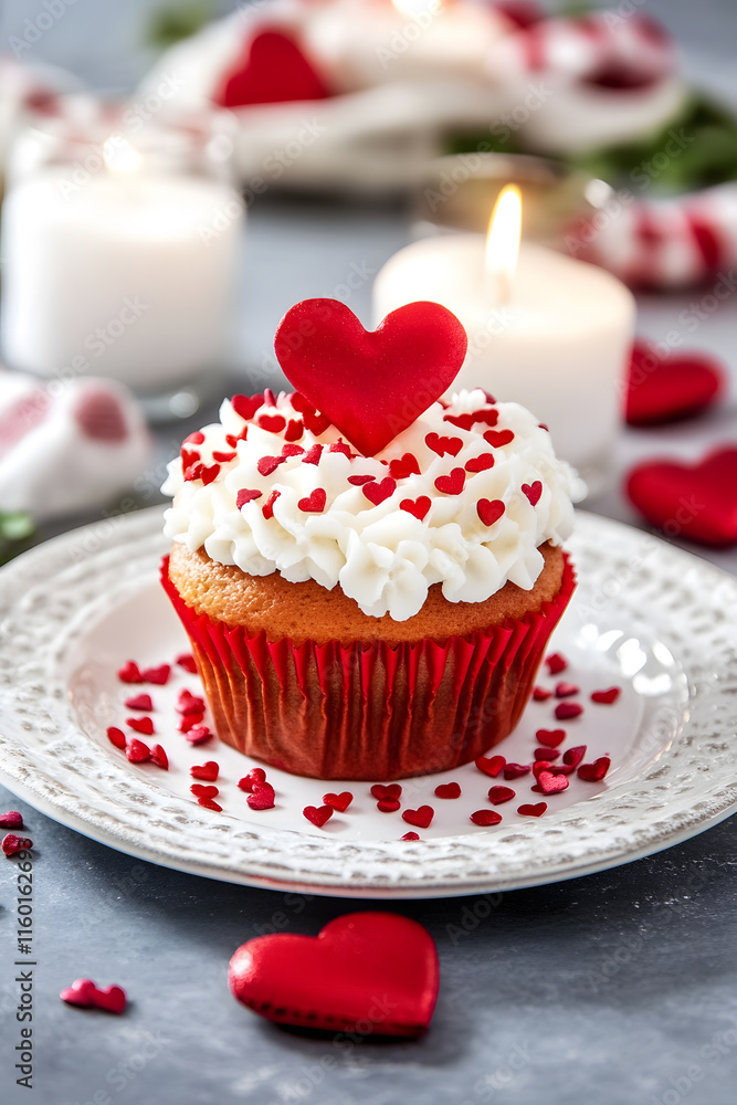 Cupcake with Heart Toppings for Romantic Celebration : Generative AI Cupcake with Heart Toppings for Romantic Celebration : Generative AI