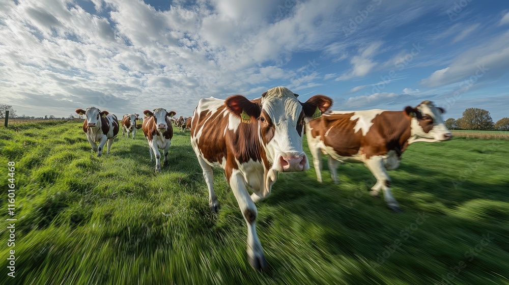 Cows Running Through a Green Field Cows Running Through a Green Field