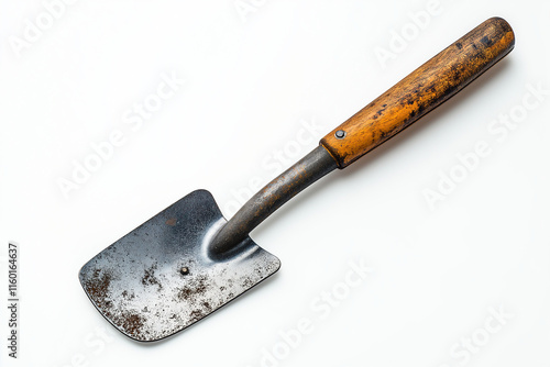 A rusty old shovel with a wooden handle Generative Ai. photo