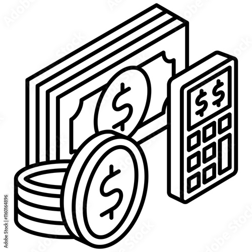 Budget isometric 3D outline icon. use for modern concept, print, UI, UX kit, web and app development. Vector EPS 10, related to education, business, finance.