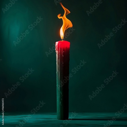 A glowing red candle shines brightly against a deep teal green background, symbolizing resilience, individuality, and standing out as a top contender amidst fierce competition.