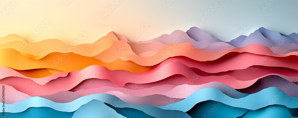 A colorful abstract landscape with layered waves in various hues. A colorful abstract landscape with layered waves in various hues.