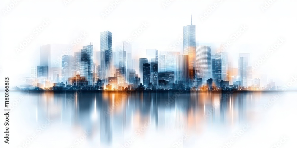 Fototapeta premium Abstract Cityscape with Blurred Buildings and Reflections in Soft Light
