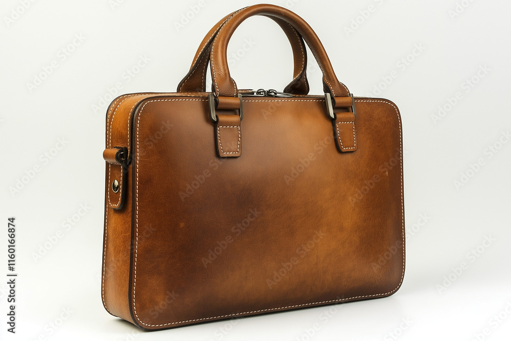 A brown leather briefcase with a brown strap Generative Ai. A brown leather briefcase with a brown strap Generative Ai.