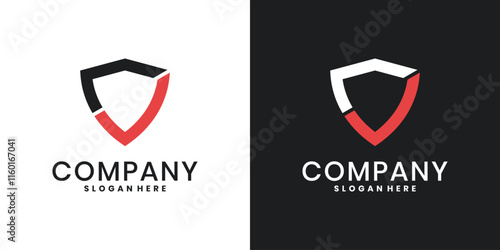 Protection shield logo design, shield and red check mark
