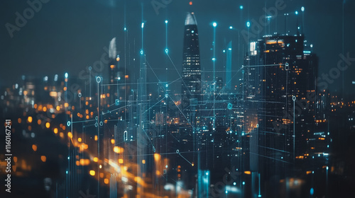 Wallpaper Mural abstract professional business team people innovation connection of line from nail node to node on Smart Innovation city with connection cyber security network reciprocity , networking concept Torontodigital.ca