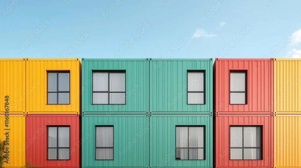 Naklejka premium A multiunit container housing project showcasing creative architectural layouts midconstruction