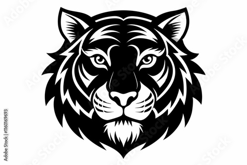 Tiger head silhouette vector illustration. Tiger head Black and White Vector illustration
 photo