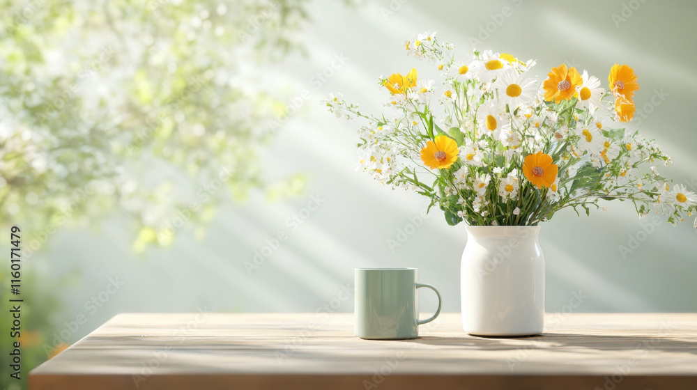 Good Vibe on Sunday, A stunning photorealistic image showcasing fresh flowers beautifully arranged in a vase, ideal for decoration and design projects. Good Vibe on Sunday, A stunning photorealistic image showcasing fresh flowers beautifully arranged in a vase, ideal for decoration and design projects.