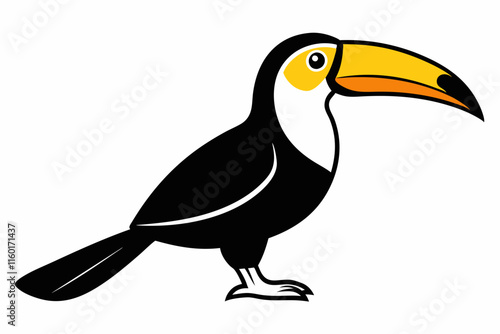 A Toucan Bird vector art illustration isolated white background. A cute cartoon toucan with bright yellow and black feathers
