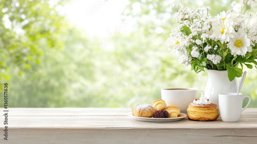 Good Vibe on Sunday, A photorealistic image showcasing an array of fresh pastries and coffee, ideal for culinary, cafe, or bakery-themed projects and marketing materials. Good Vibe on Sunday, A photorealistic image showcasing an array of fresh pastries and coffee, ideal for culinary, cafe, or bakery-themed projects and marketing materials.