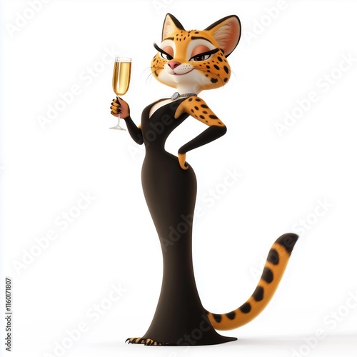 3d rendered illustration of a female serval in dress