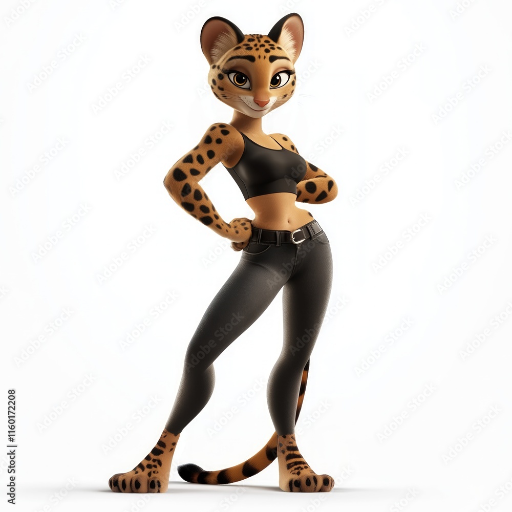 3D rendered illustration of a cartoon serval with costume 3D rendered illustration of a cartoon serval with costume