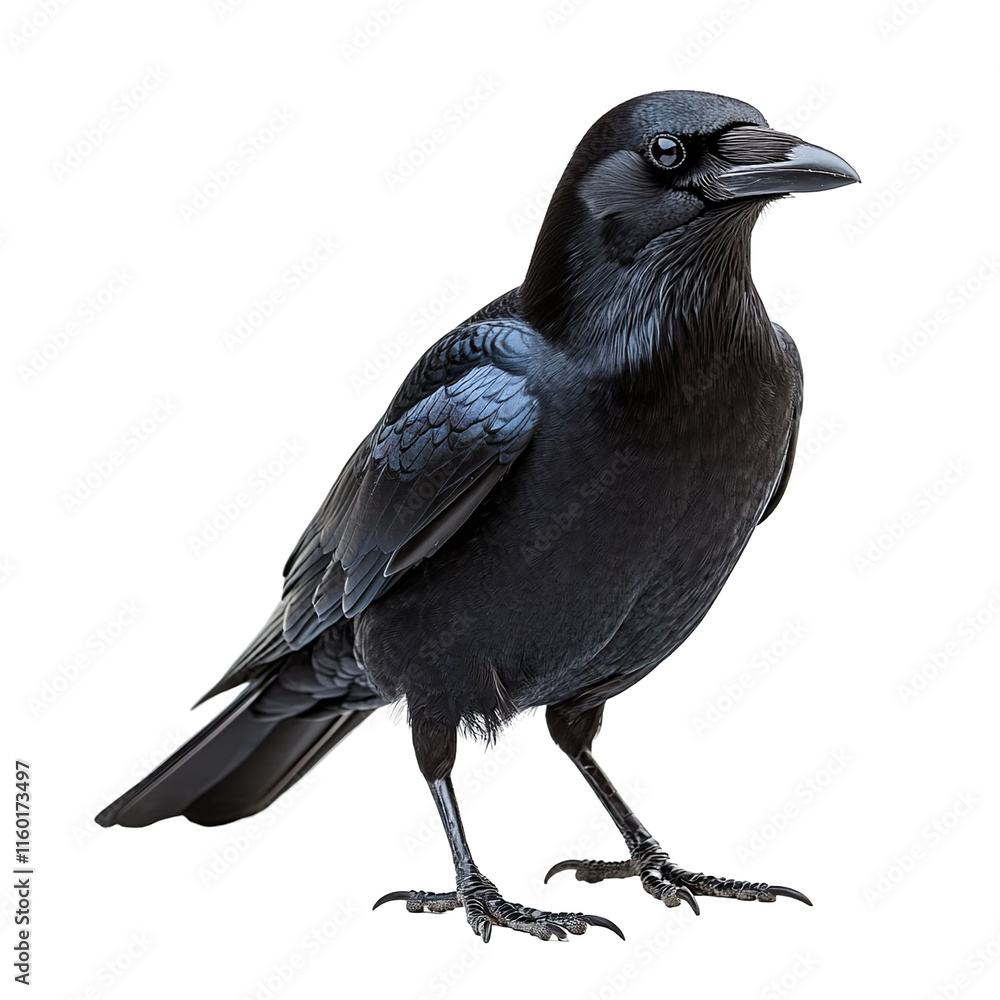 Fototapeta premium Front view full body shot of an extremely perfect looking single Carrion Crow bird isolated on a white transparent background