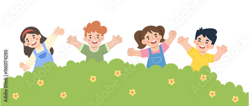 Illustration of happy children playing with friends