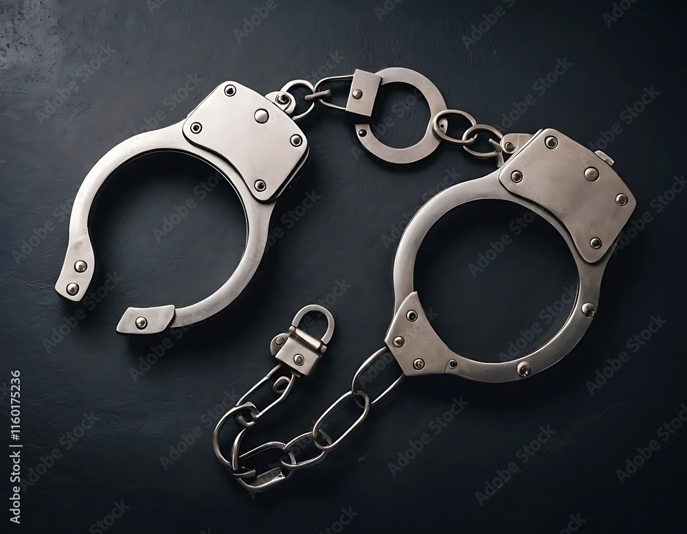 Metal Handcuffs Resting On Dark Surface