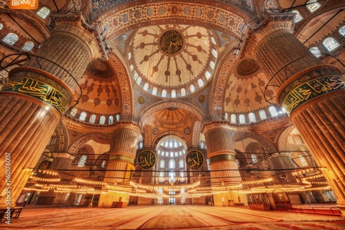 Exploring the Architectural Grandeur of the Sultan Ahmed Mosque in Istanbul Turkey: A Breathtaking Interior View photo