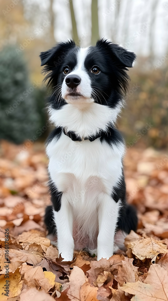 Autumn Border Collie Puppy Sitting Leaves Park Pet. Autumn Border Collie Puppy Sitting Leaves Park Pet.