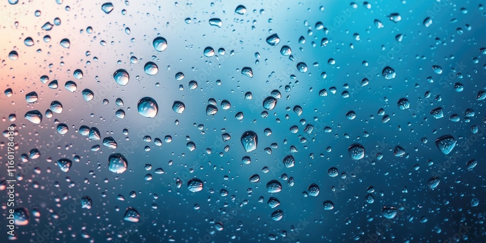 Drops of water collect on a glass surface, creating an abstract pattern with a vibrant, blurred background that evokes a fresh and tranquil atmosphere Drops of water collect on a glass surface, creating an abstract pattern with a vibrant, blurred background that evokes a fresh and tranquil atmosphere