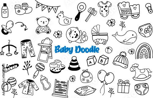 baby tooddler doodle vector icons hand drawn kids set