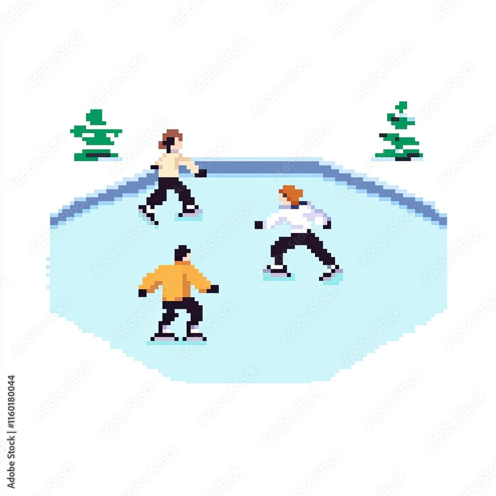 Fototapeta premium Pixel Art Ice Skating Scene Winter Fun Hobbies People