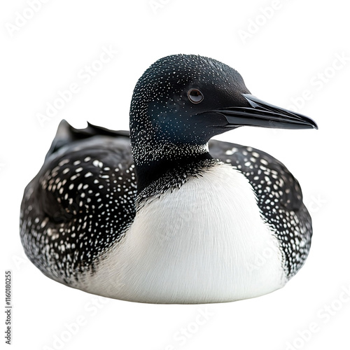 Front view full body shot of an extremely perfect looking single Yellow-billed Loon bird isolated on a white transparent background photo