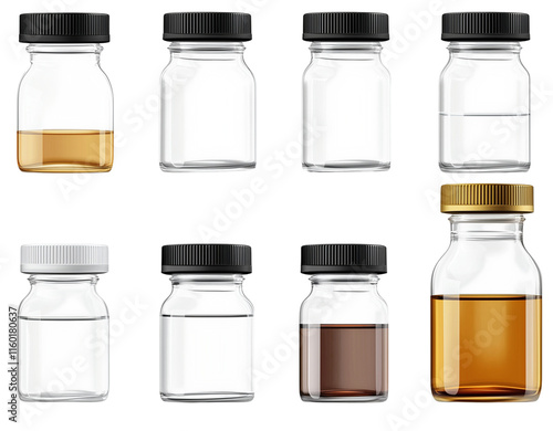 Transparent glass collection jar, high-quality 3D rendering, isolated on transparent background. photo