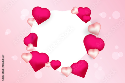 A romantic illustration featuring a white central space bordered by vibrant pink and pastel pink hearts, perfect for adding text or messages.