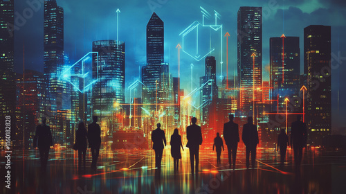 abstract professional business team people innovation connection of line from nail node to node on Smart Innovation city with connection cyber security network reciprocity , networking concept